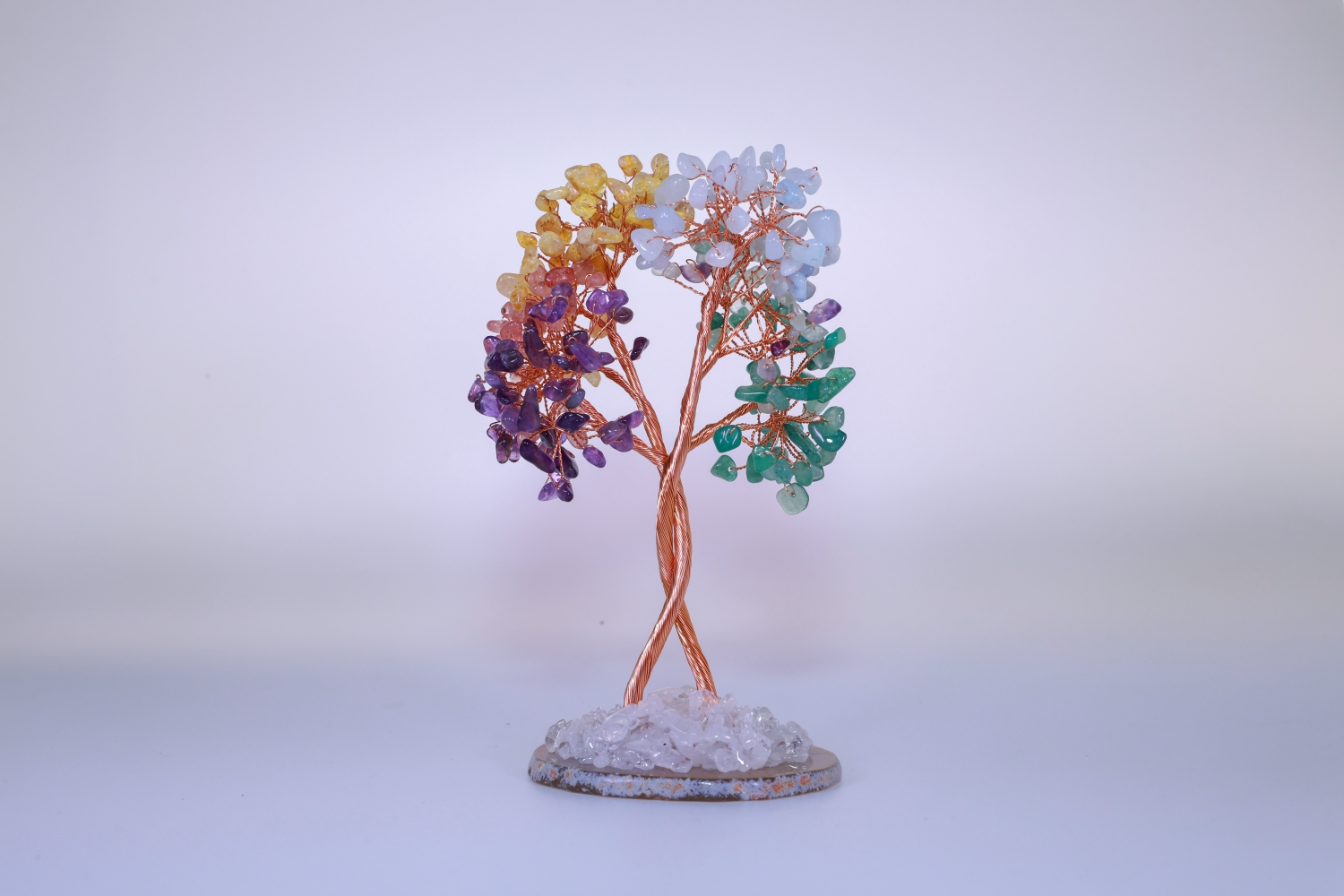 Home 17 Multi-Color (Rainbow) Crystal Tree Feng Shui Tree – Natural Mix Crystal Tree with White Gemstone Pedestal Reiki Decor