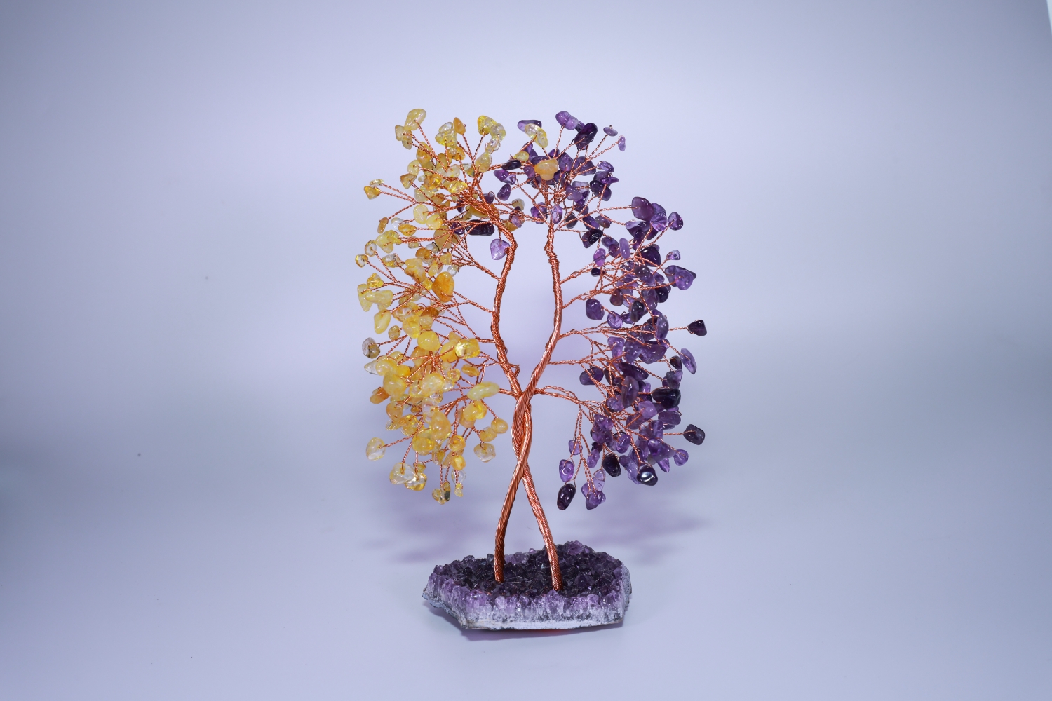 Home 15 Multi-Color (Rainbow) Crystal Tree Feng Shui Tree – Natural 7 Chakra Crystal Tree with Amethyst Cluster Crystal Base Money Tree Fortune Decor