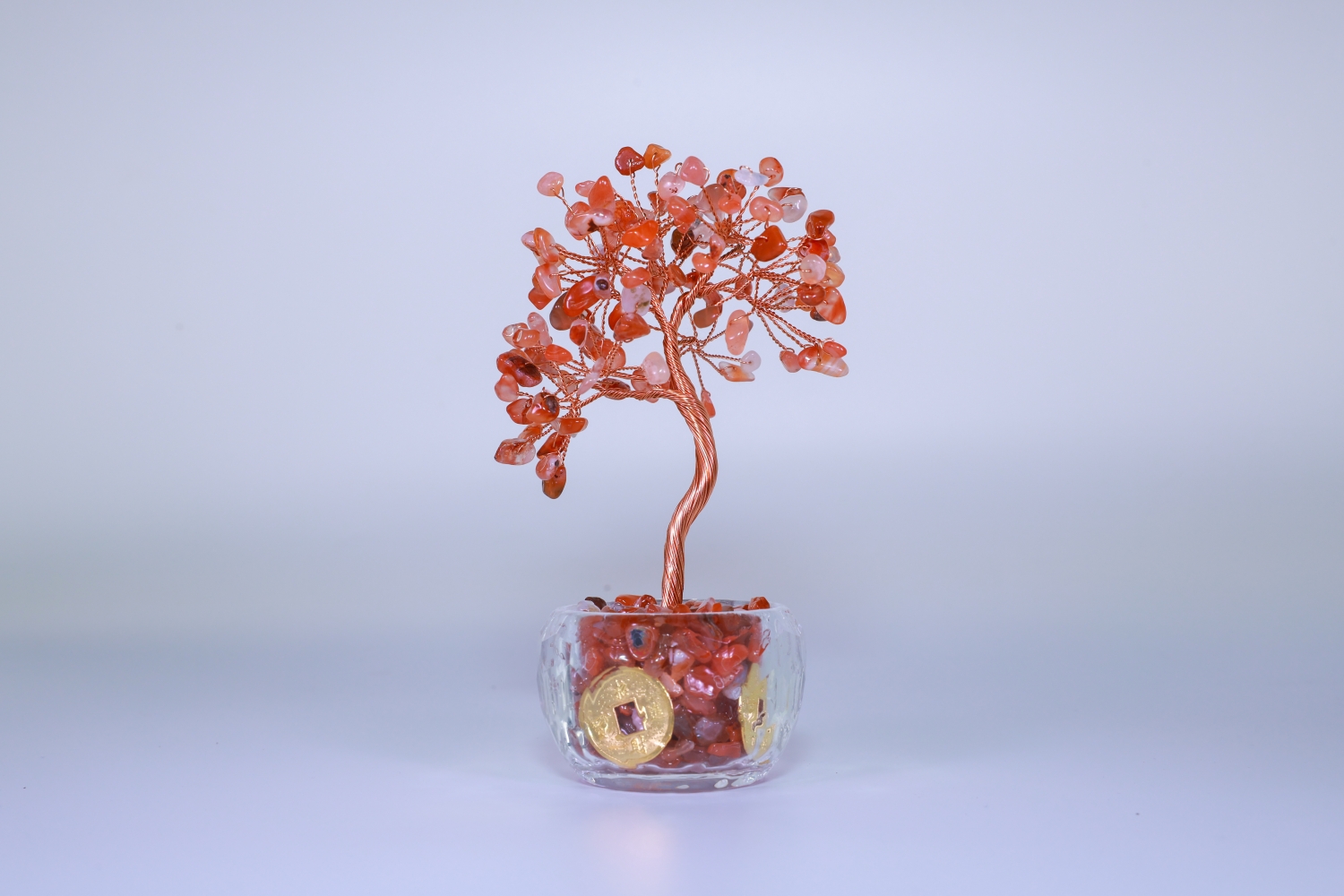 Home 9 Multi-Color (Rainbow) Crystal Tree Feng Shui Tree – Red Carnelian Natural Crystal Tree with Glass Pot and Gold Coin Gemstone Mineral Base